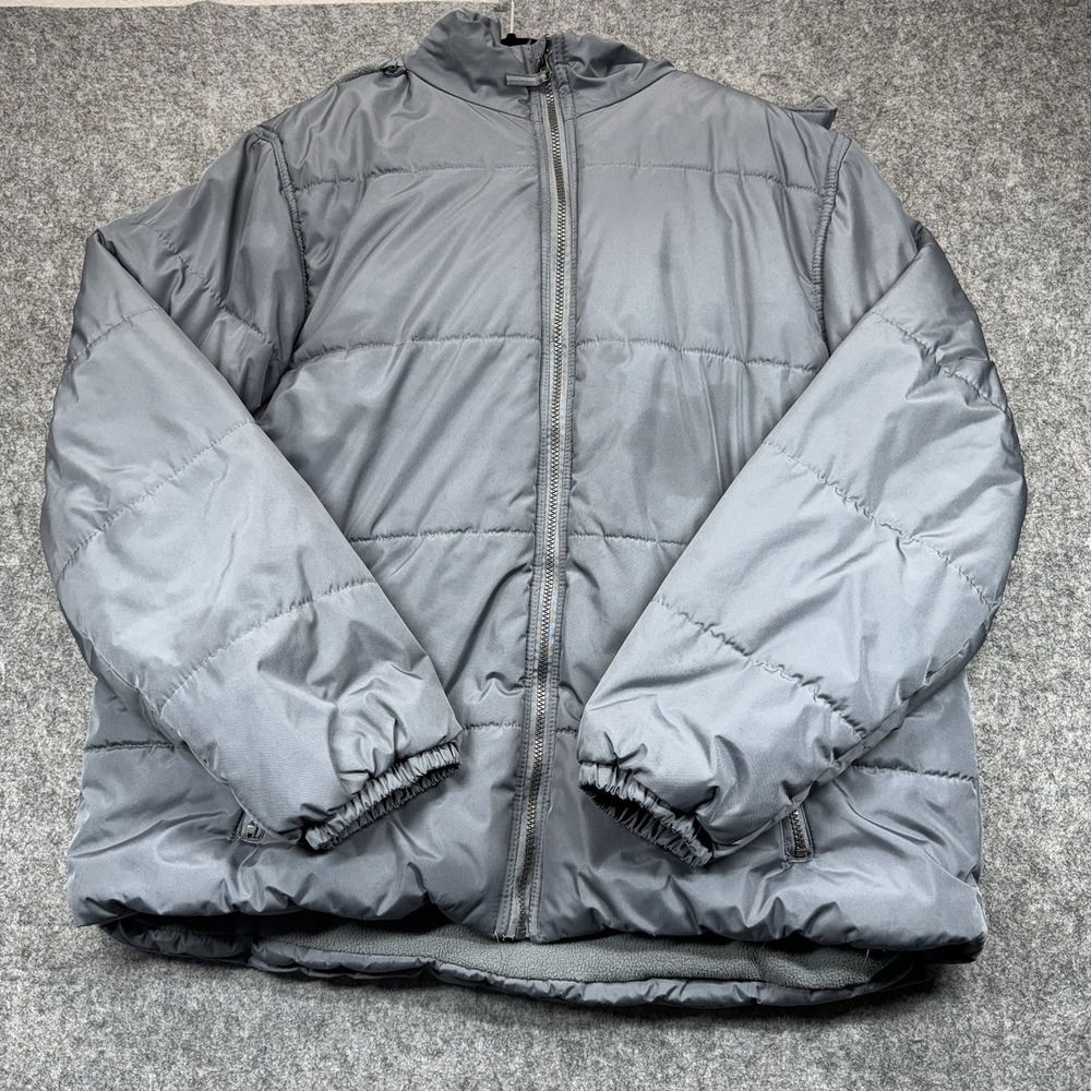Whale‎ Tail Puffer Coat Women's XL Gray Hooded Jacket Full Zip Winter Outerwear